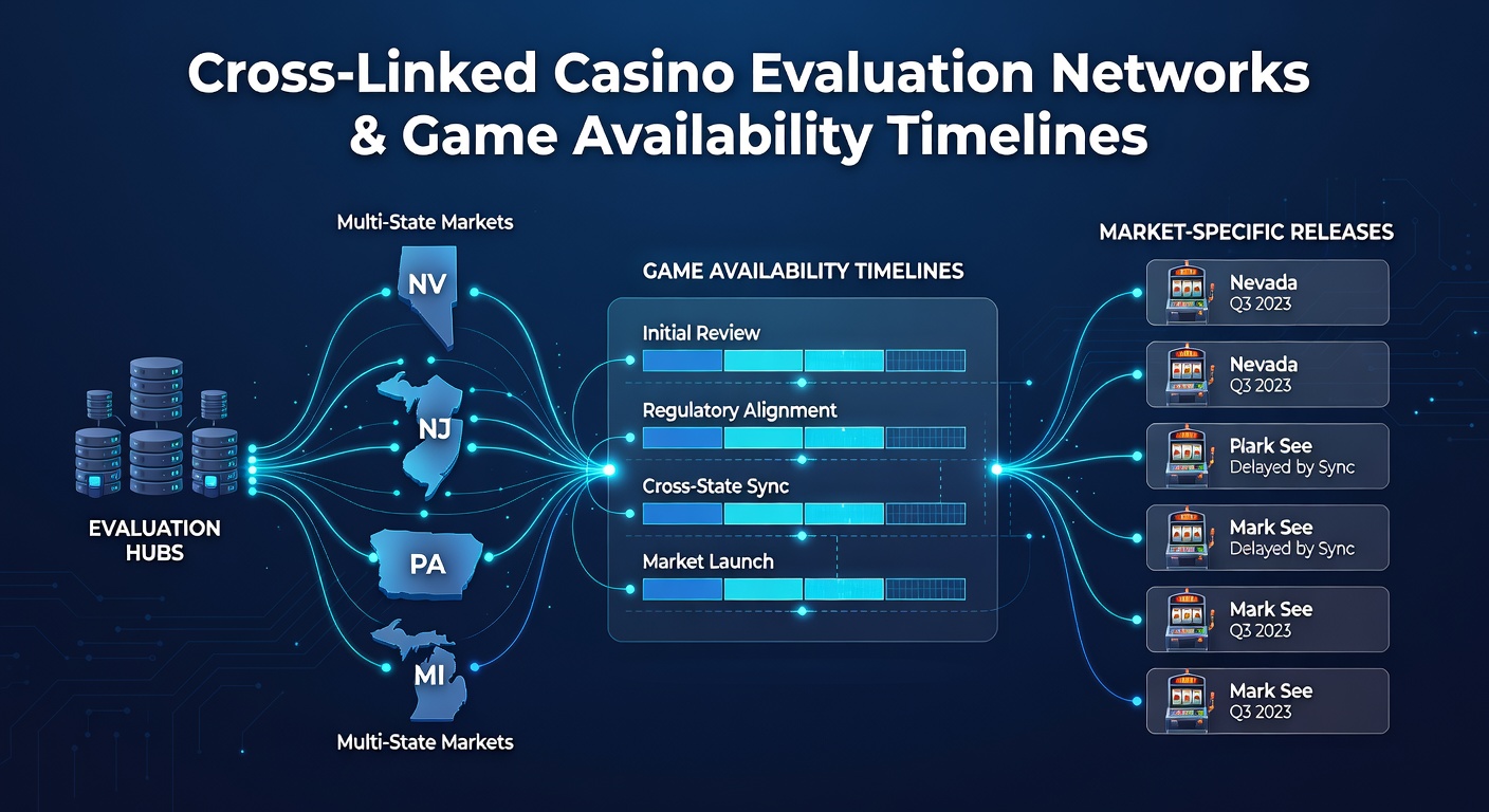 Map illustrating game availability timelines across states with arrows showing data flow between evaluation networks