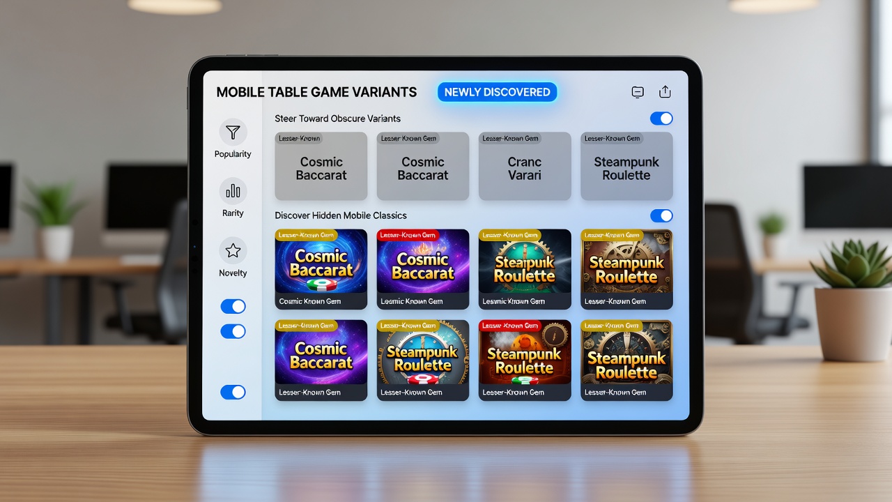 Mobile device displaying sorted table game listings with emphasis on lesser-known variants