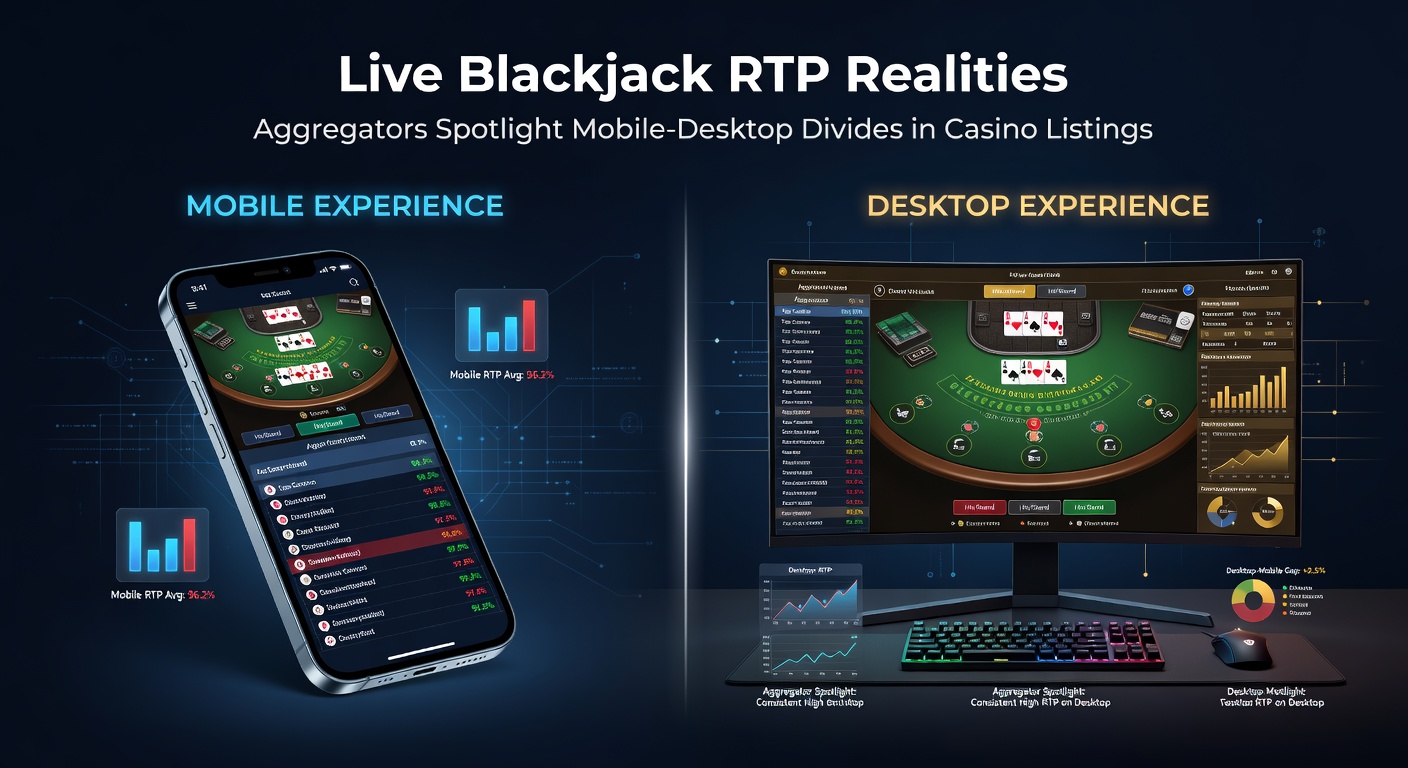 Screenshot of a casino aggregator dashboard highlighting RTP differences between mobile and desktop live blackjack listings