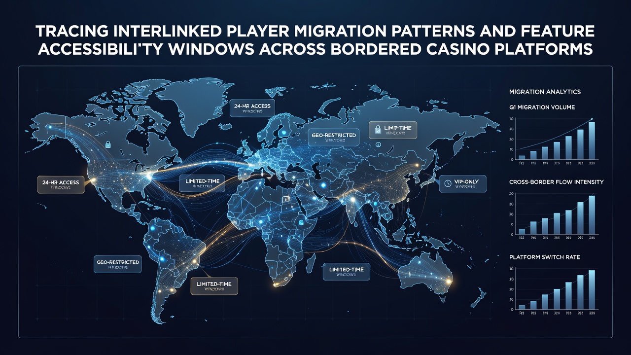 Network diagram showing player migration flows between state-regulated casino platforms with accessibility timelines overlaid