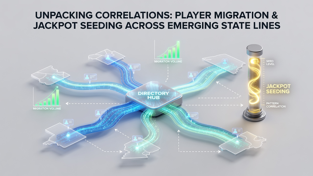 Data visualization showing player migration flows between state lines and corresponding jackpot seeding adjustments in casino directories